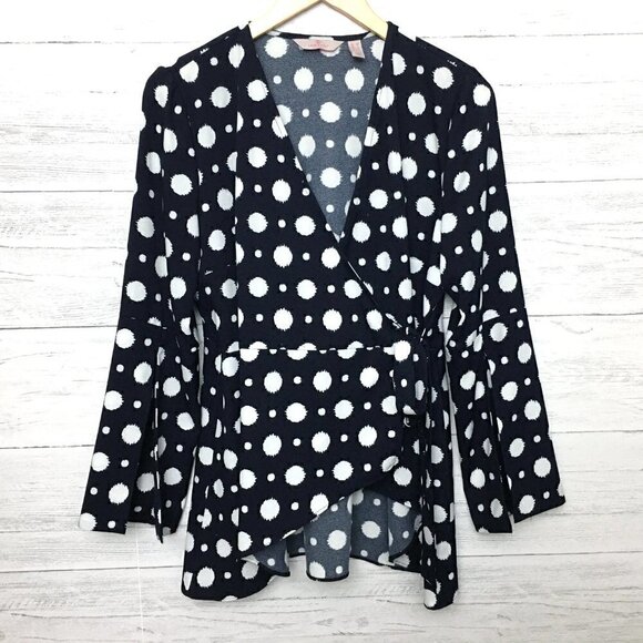 Laurie Felt Women's Black and White Blouse Wrap Top Long Sleeves Medium - Picture 10 of 10